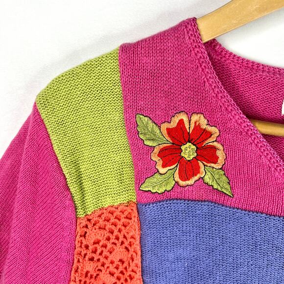 Vintage Jenny Tropical Embroidered Short Sleeve Sweater LG - Picture 4 of 8